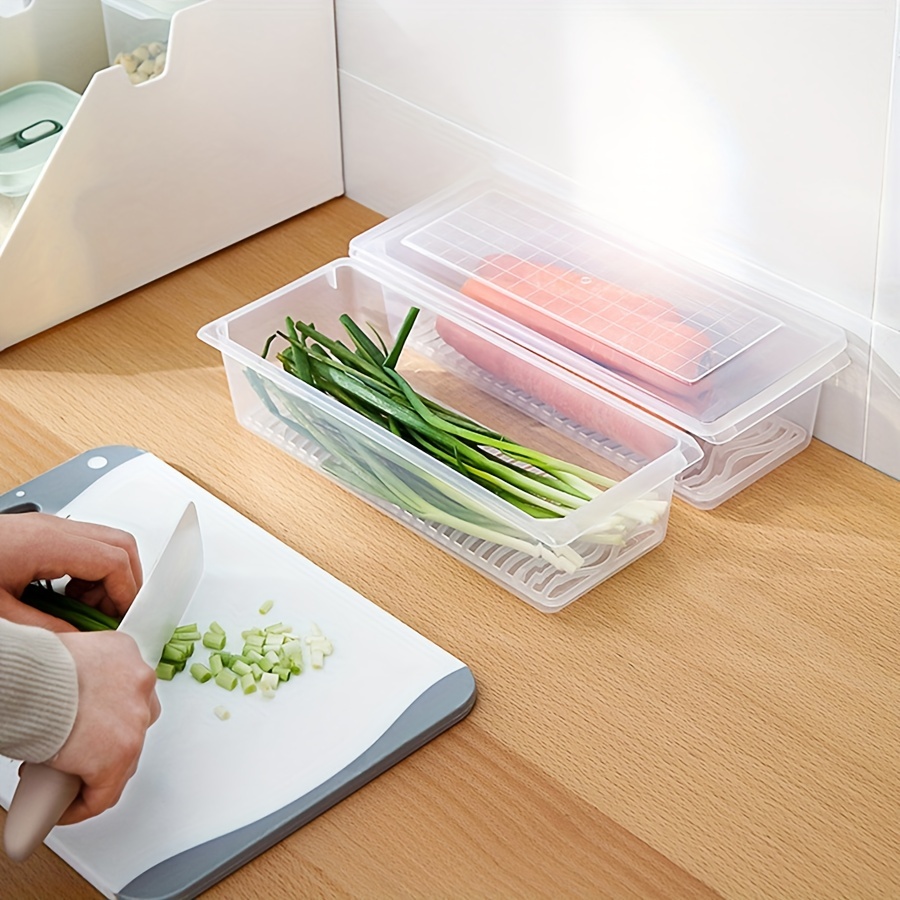 1pc Kitchen Fridge Storage Box For Fish Meat, With Lid, Plastic Rectangle Freezer  Container To Keep Food Fresh And Drain Water