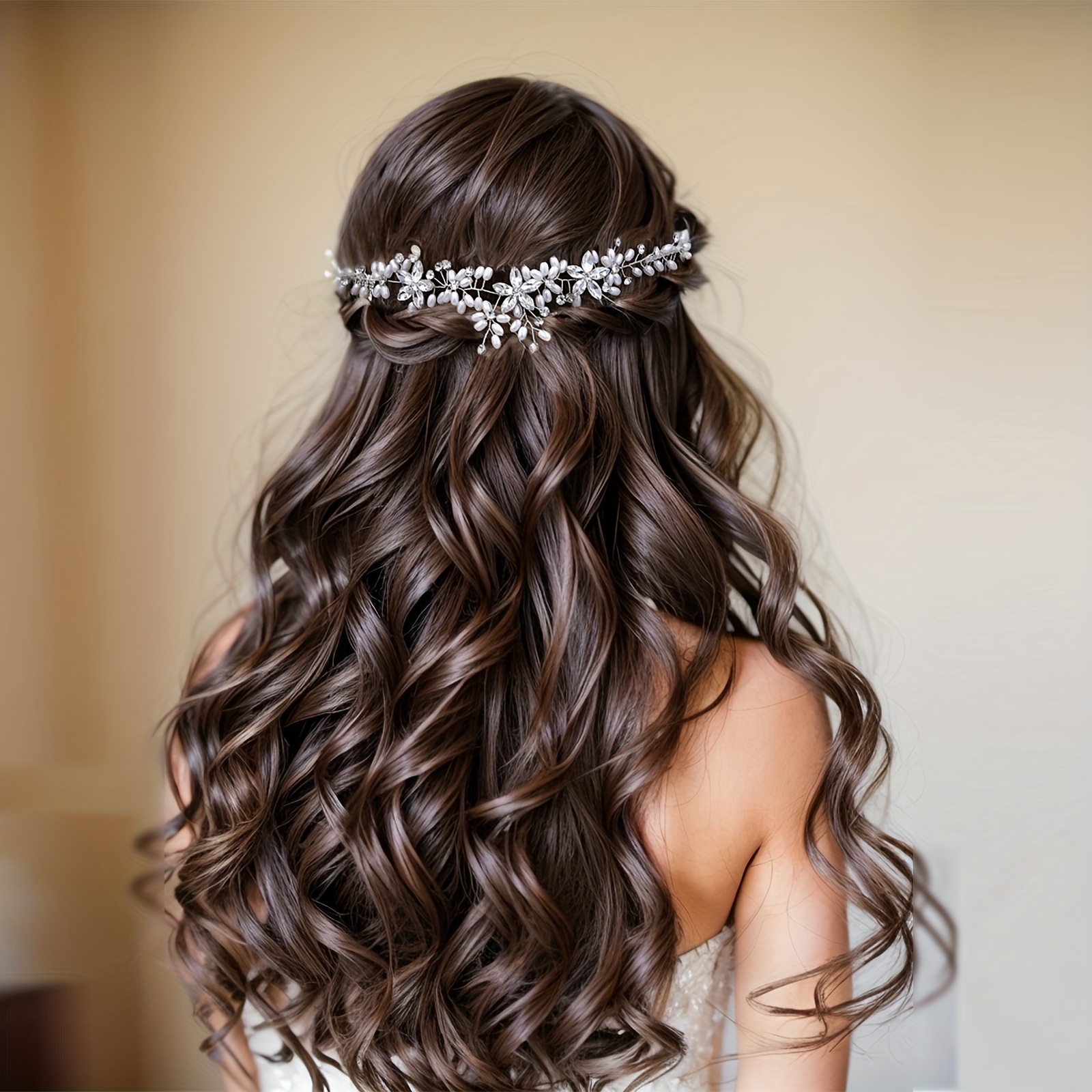 

Couvre-chef De Mariée En Fausses Perles, 1 Pièce, Avec Double Peigne, Coiffure En Strass, Robe De Mariée, Accessoires Pour Cheveux