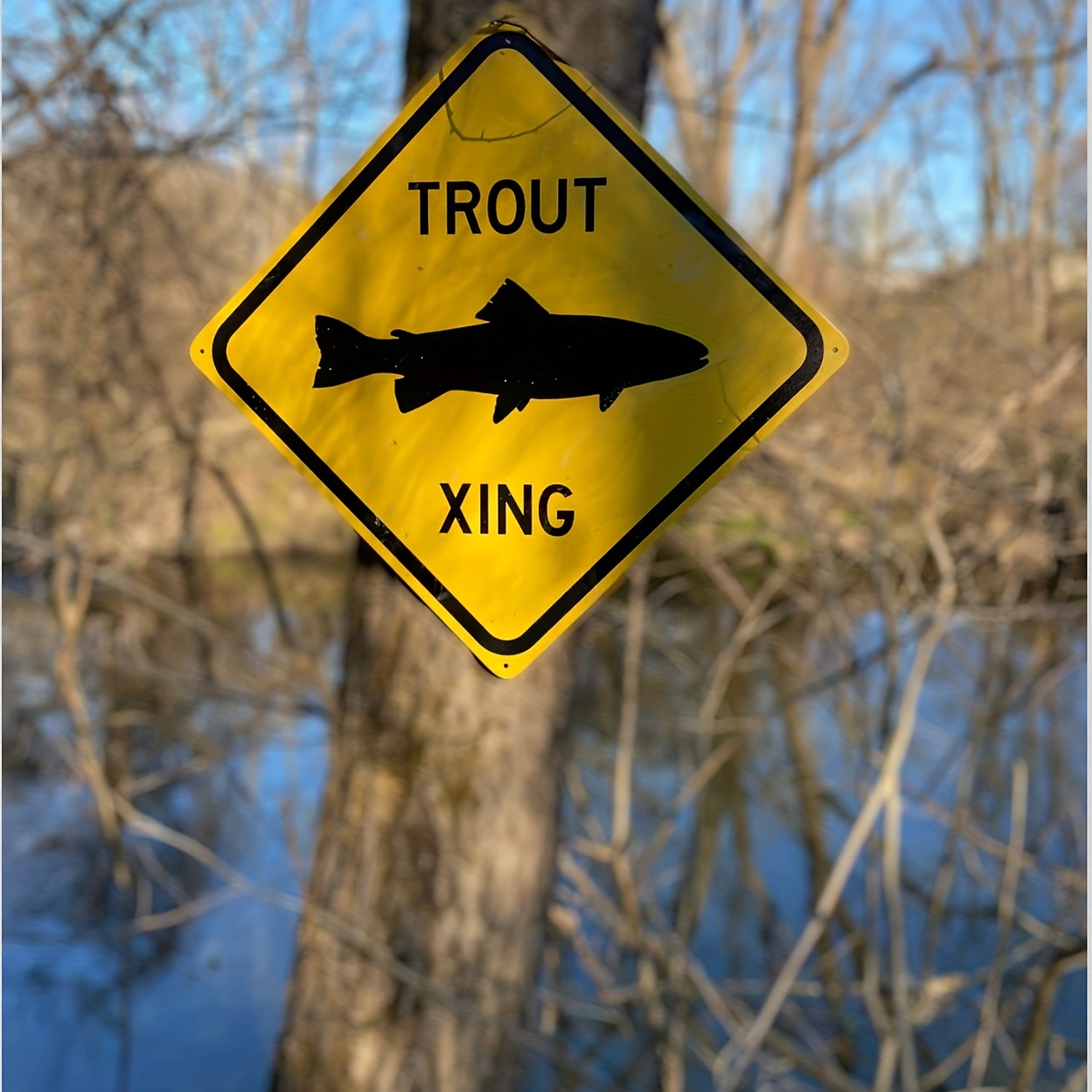 Trout Crossing Tin Sign Road Xing Sign Fly Fishing Theme - Temu