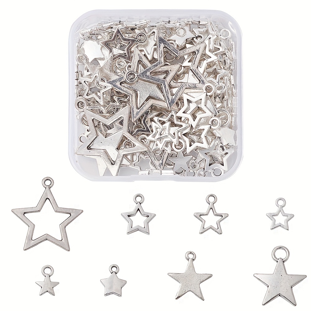 

About 100pcs/box Antique Silver Pentagram Alloy Hollow Star Pendant Mixed Suitable For Bracelet Necklace Earring Making Diy Jewelry Accessories