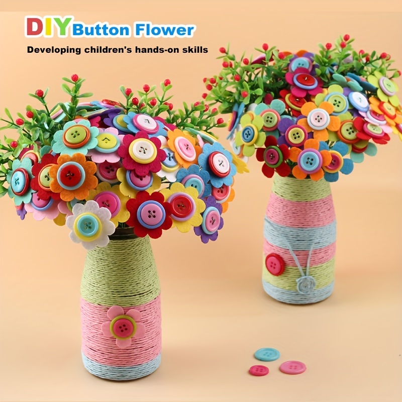 Flower Bouquet with Buttons Vase for Kids Age 4-8 Flower Craft Kit