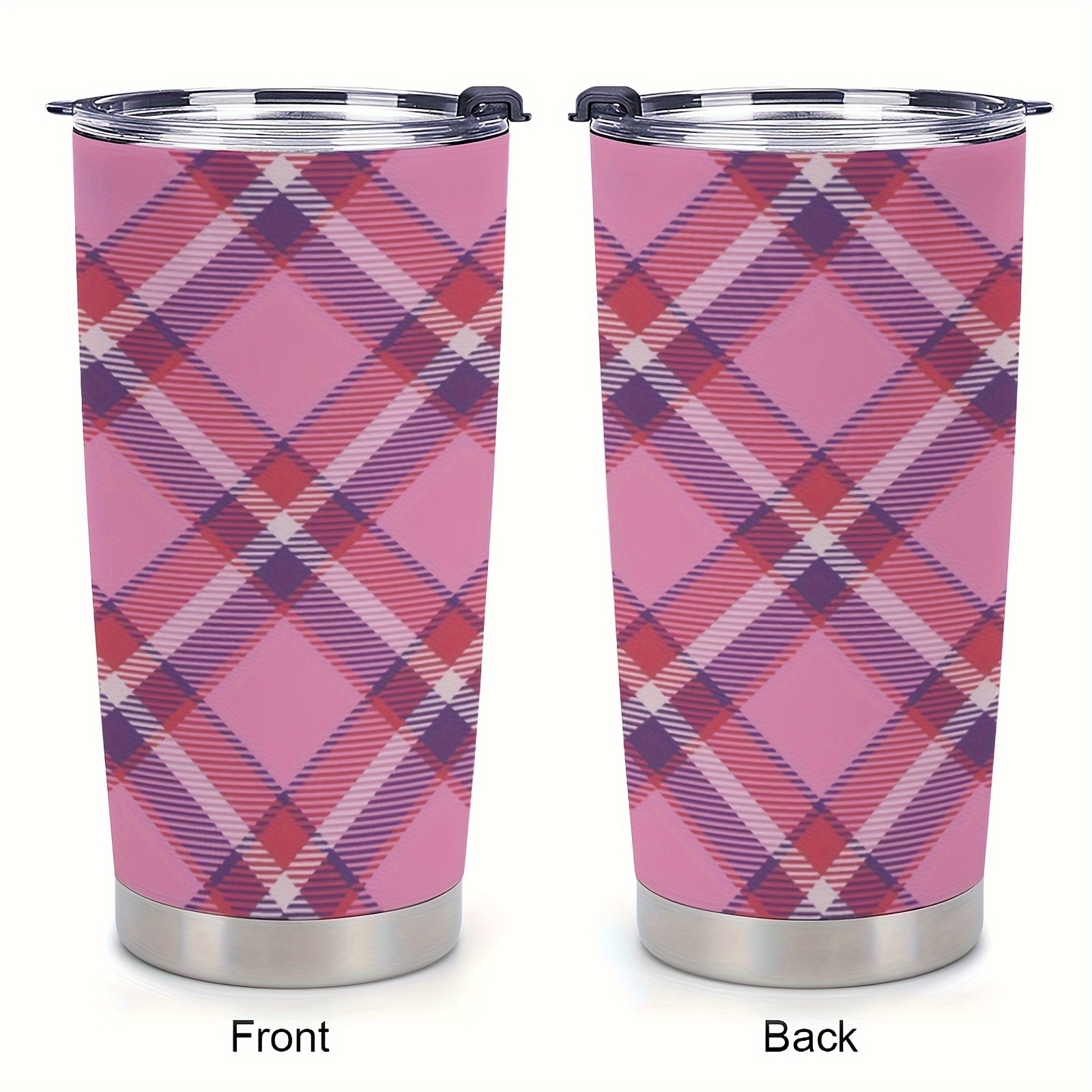 Checkered Pattern - Pink Travel Mug with Handle