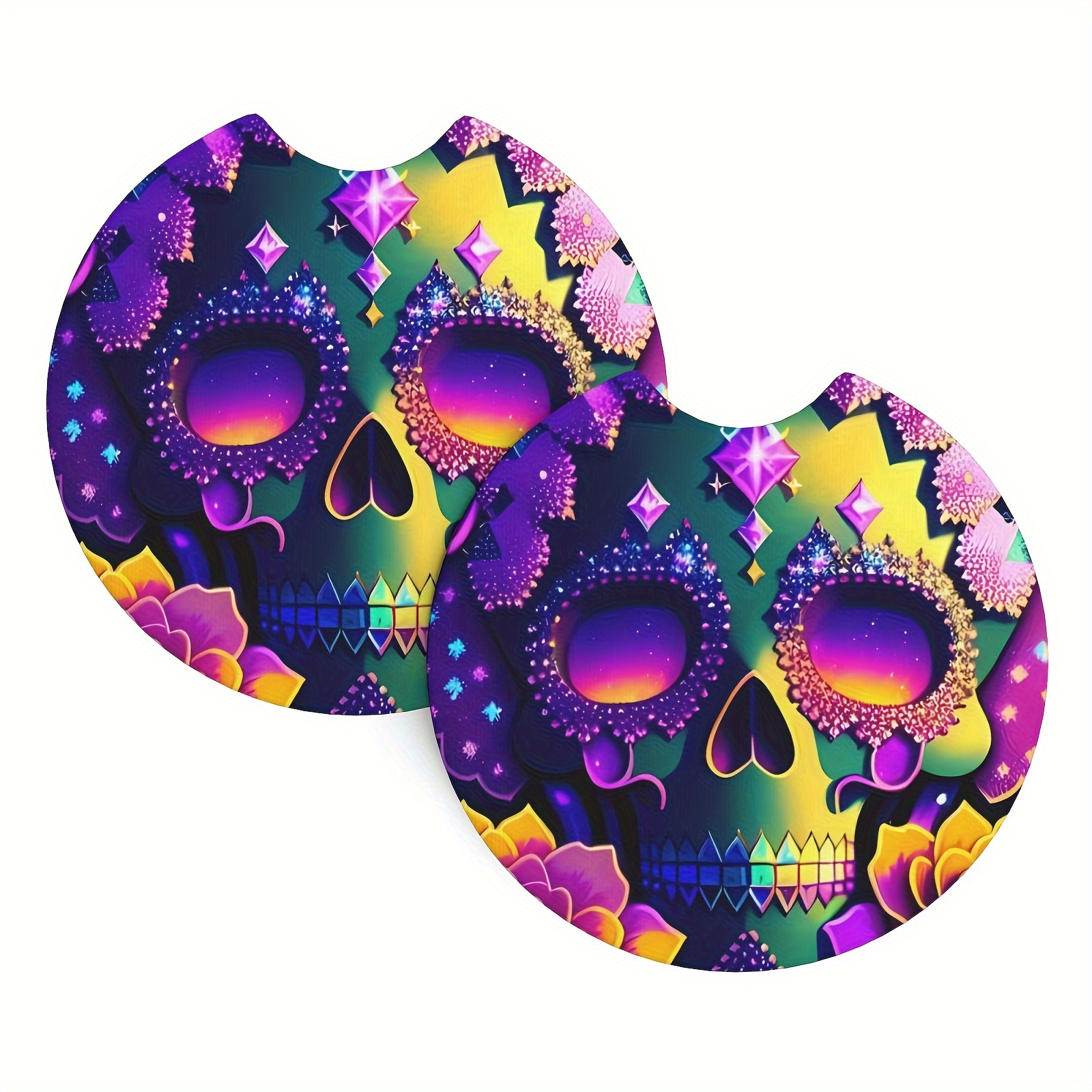 Water Absorbable Colorful Skull Pattern Car Cup Holder - Temu