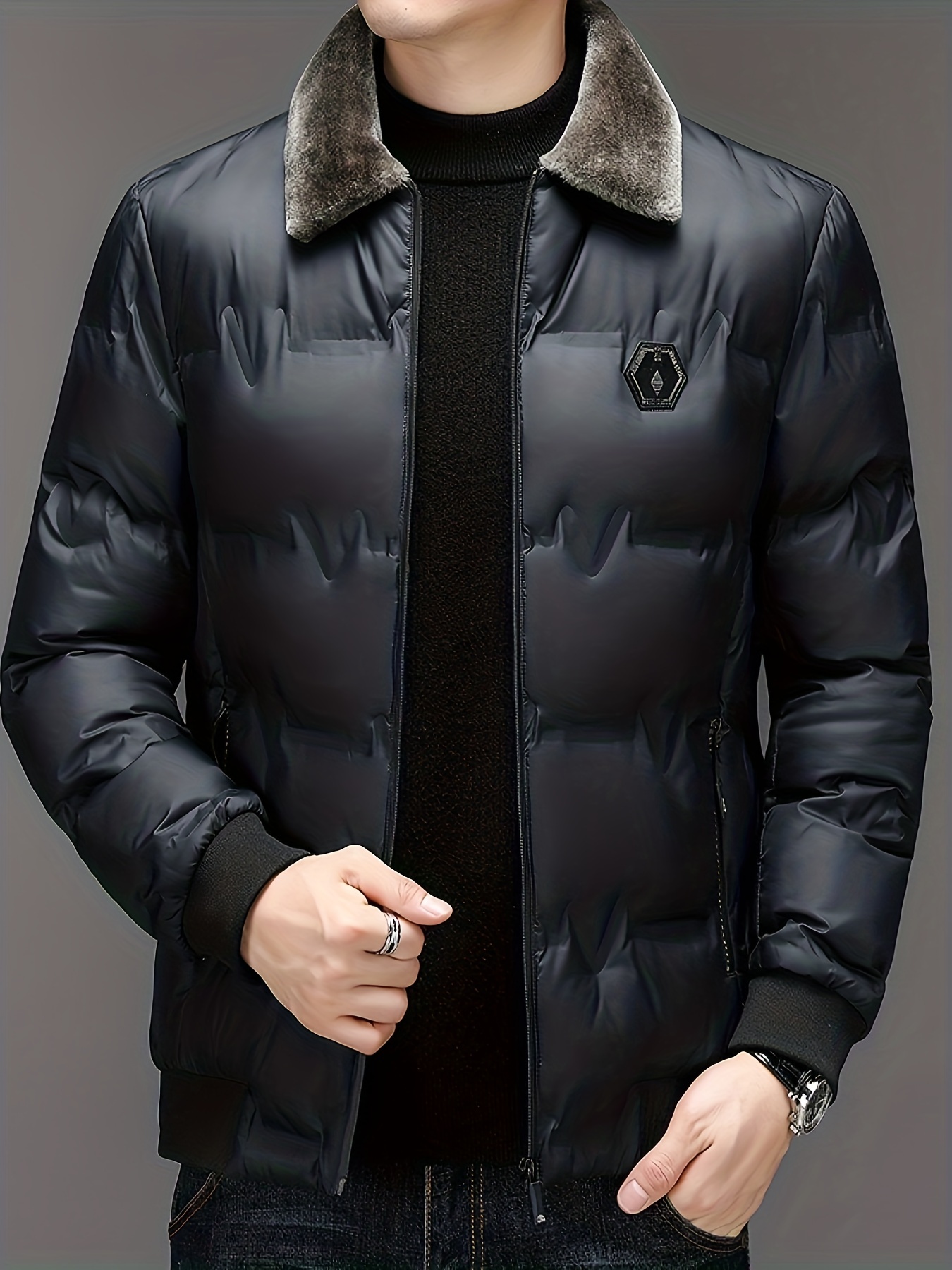 Chaqueta de invierno ligera para hombre, abrigo casual con cremallera y  bolsillos cálidos