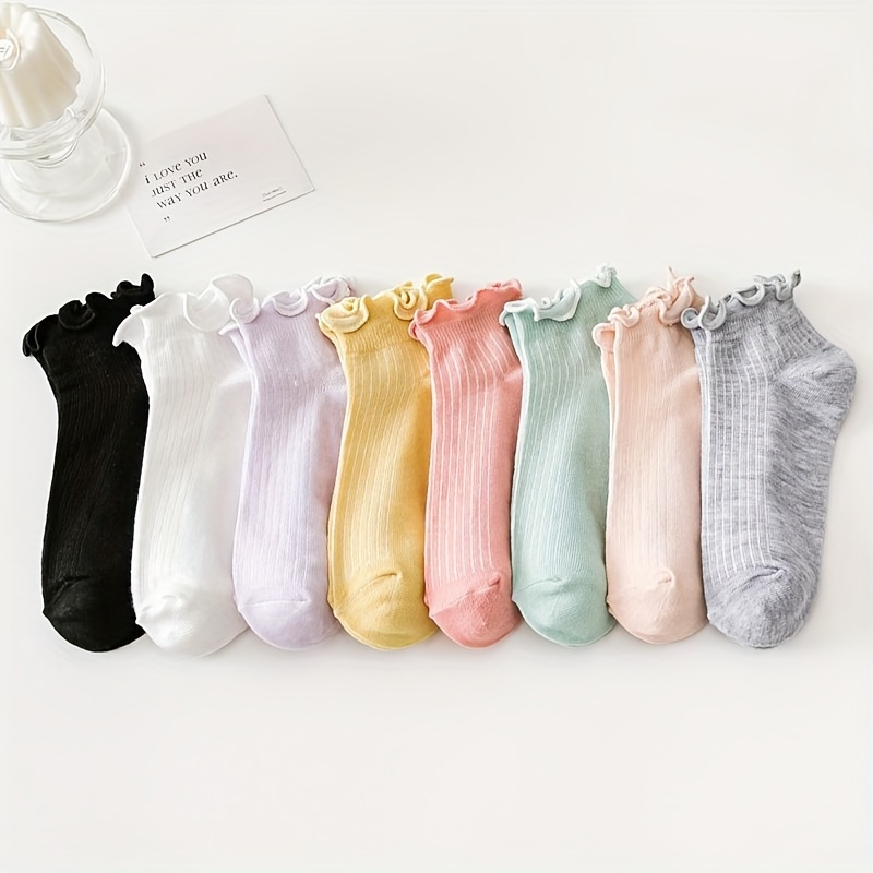 E-shop 8 Paar Rüschen-Knöchelsocken mit niedrigem Schnitt, mittlerer Röhre, dünner Spitze lockerer Passform