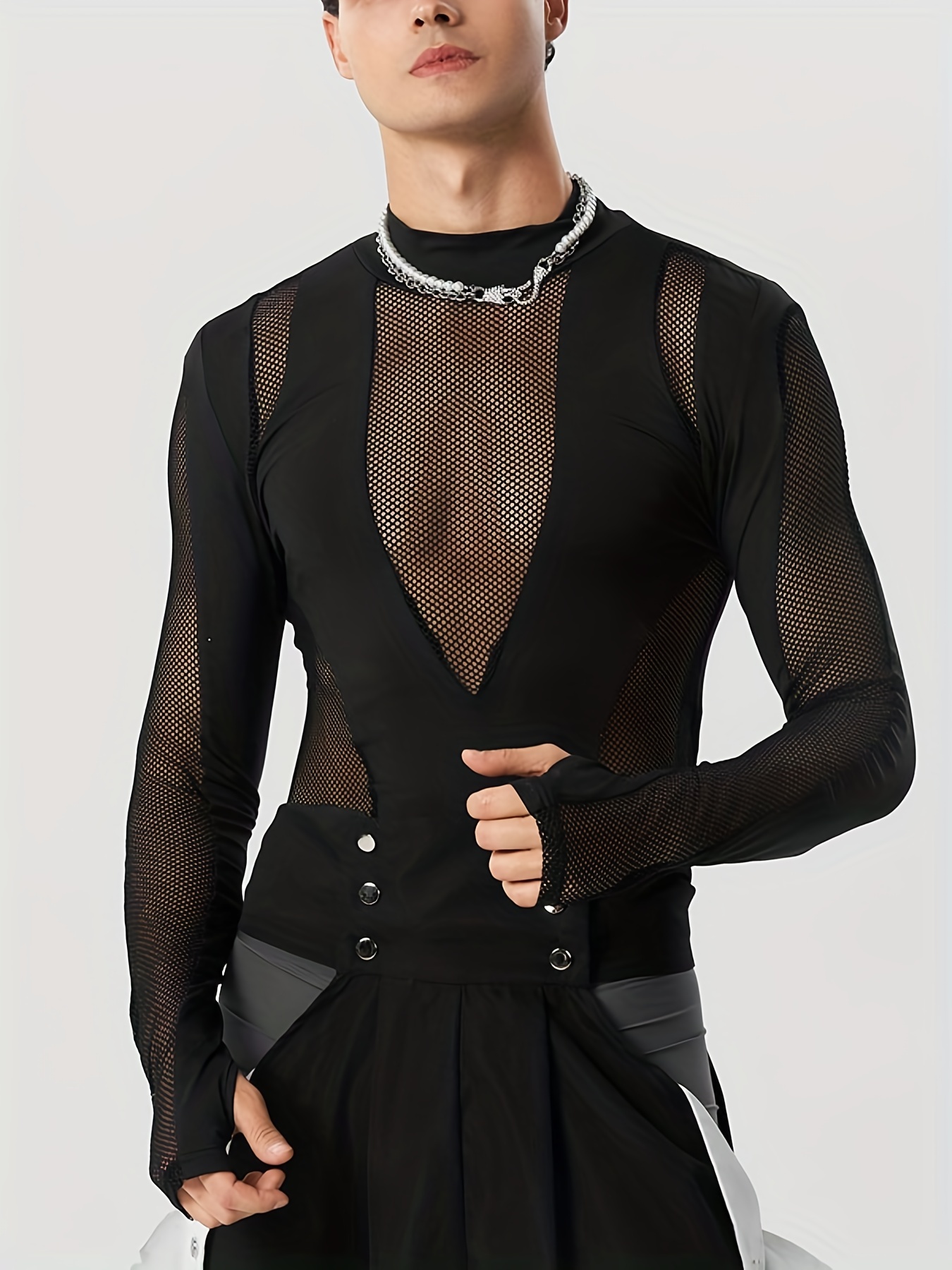Women's Mesh Crop Top Long Sleeve Black See-through Sheer Shirts for Club  Party Night Sexy Slim Fitted Transparent Net Top White
