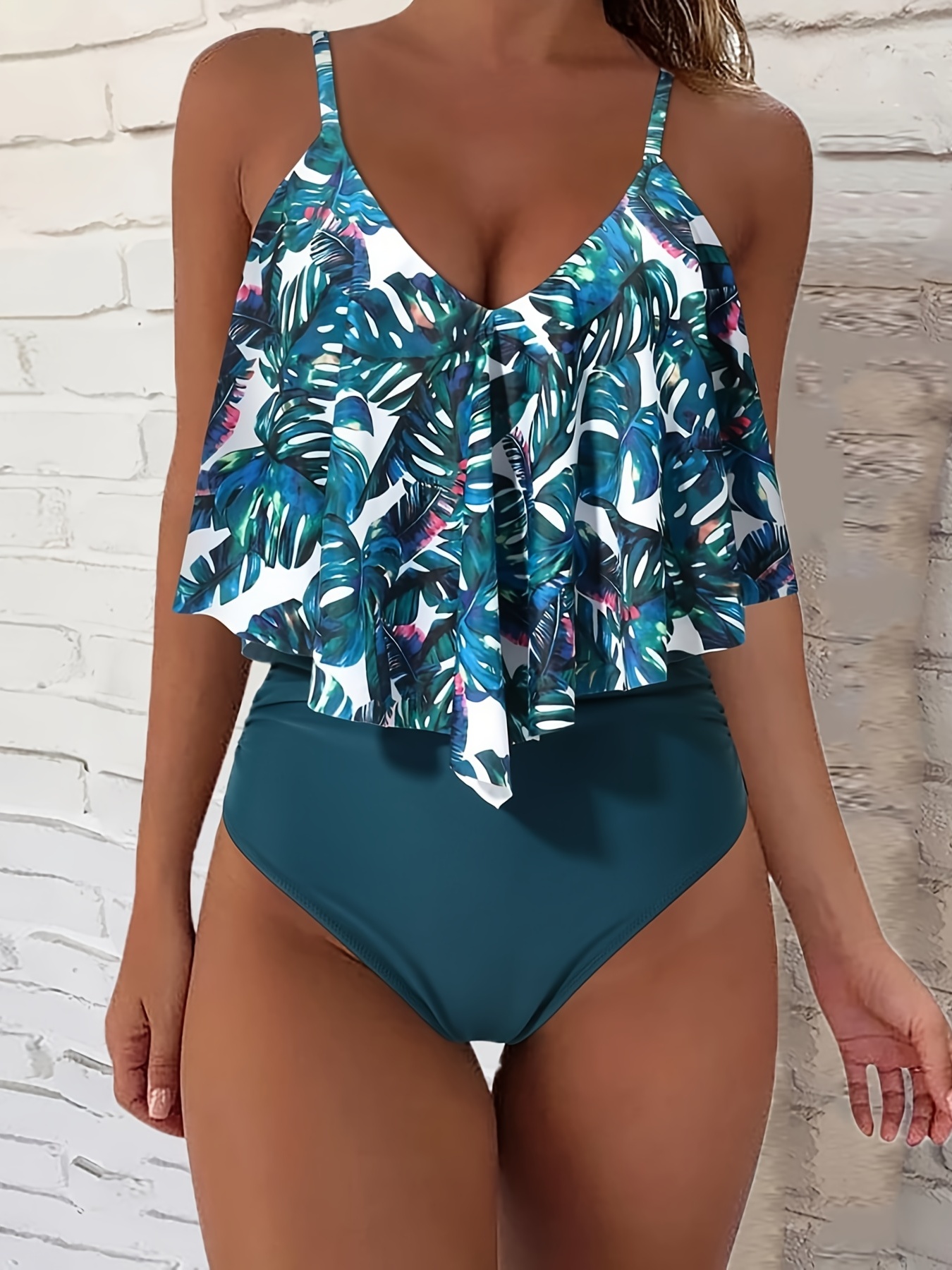Women Plus Size Padded One Piece Swimsuit Floral Bathing Suit