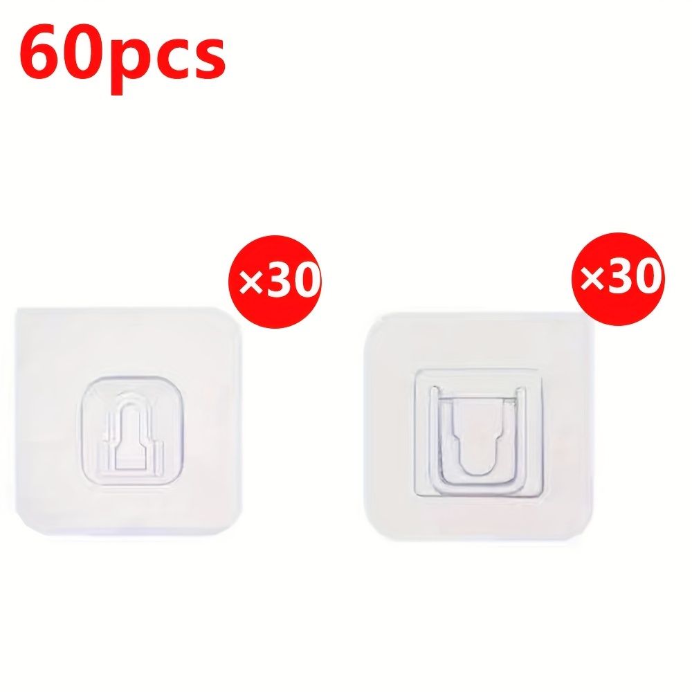20/40/60pcs Double-Sided Wall Hooks, Strong Transparent Adhesive Power Strop Holder, No-Trace Wall Storage Hook For Bedroom, Kitchen, Office