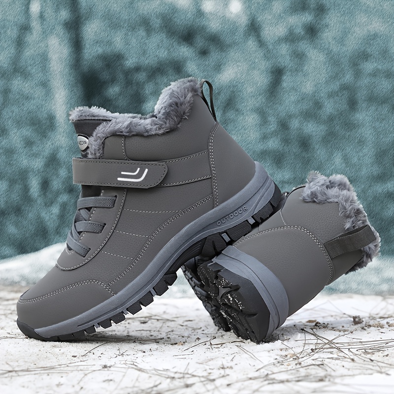 Men's Snow Boots Thermal Winter Shoes Lace-up Boots With Hook And Loop Fastener, Casual Hiking Walking Shoes