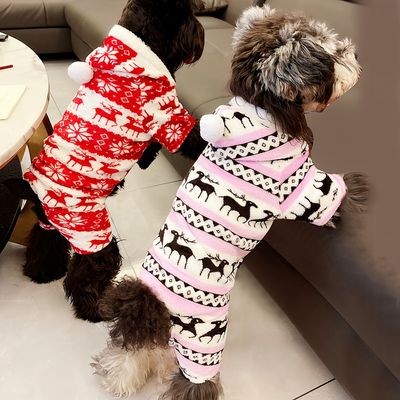 Christmas Pet Clothes For Small/Medium/Large Dogs, Fawn Pattern Dog Bodysuit, Warm Dog Hoodie