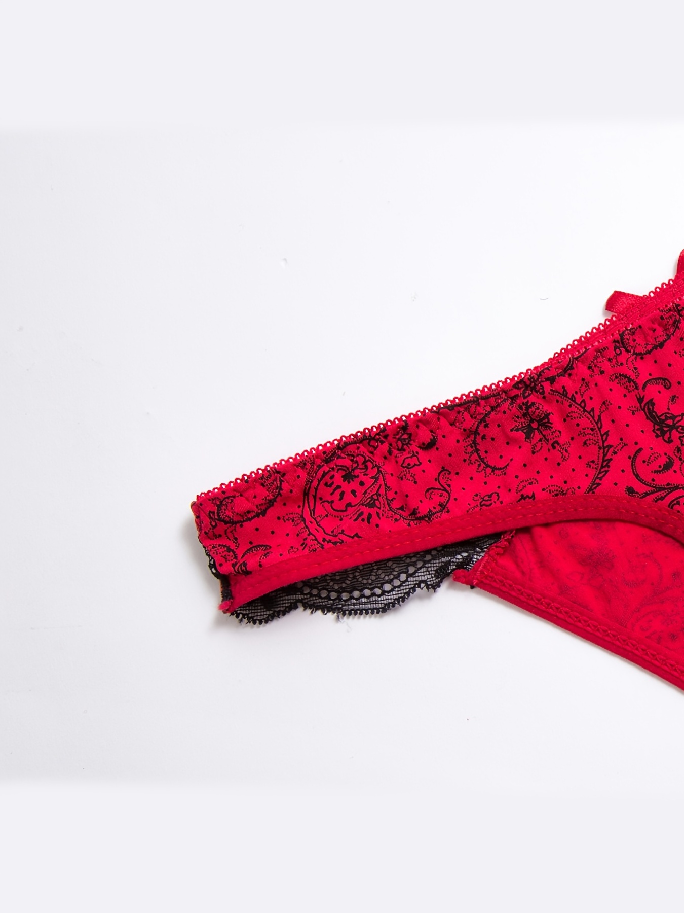 Sexy Lace Trim Printed Low Waist Thongs G-srting Panites For Women