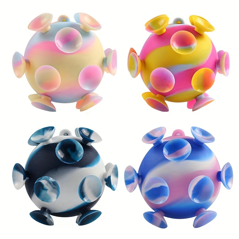 4pcs Suction Cup Spinner Toys for Babies ,Spinning Top Toys Baby Toy,Baby  Spinners Dimple Toy Pop Fidget Function with Rotating Suction Cup ,Push  Bubble Sensory Rotating Fun 