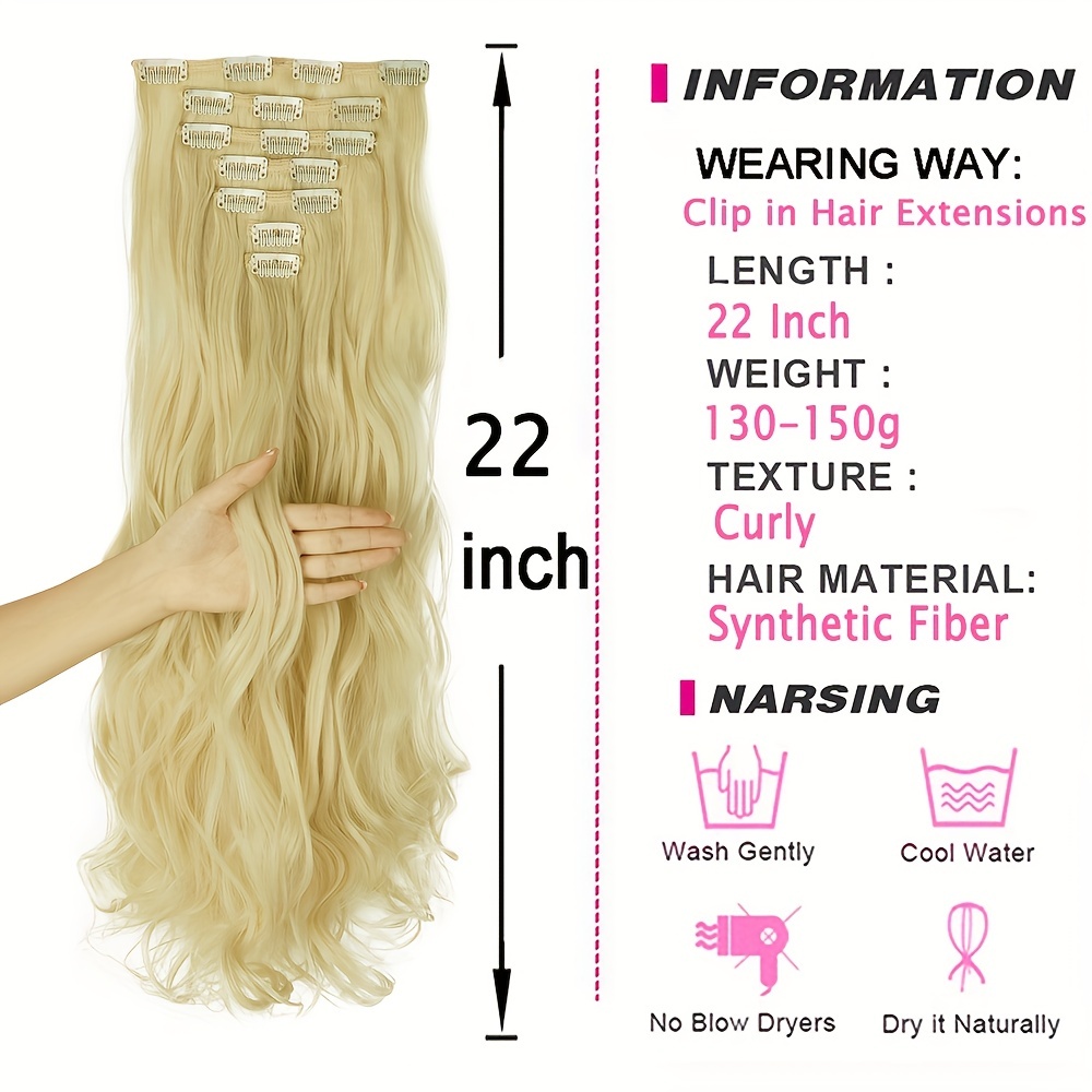 Long Wavy 16 Clips Hair Extensions Clips in 7Pcs/Set Synthetic