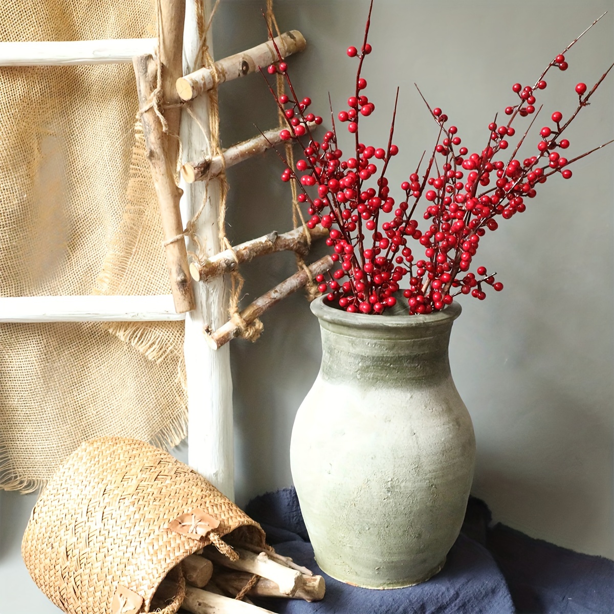 3pcs, Winter Berry Long Stems Artificial Berry Simulation Beans Picks  Lifelike Berries Bouquet Christmas New Year Spring Festival Home Decoration  For