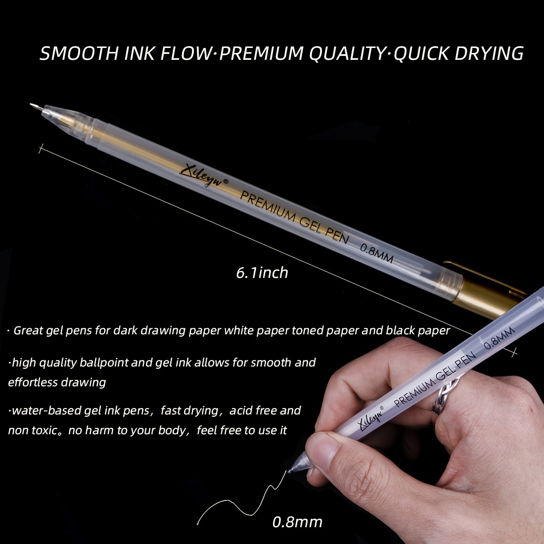 RVOGJP 3 Colors Gel Pen Set - White, Gold and Silver Gel Ink Pens for Black  Paper Drawing, Sketching, Illustration, Card Making, Bullet Journaling