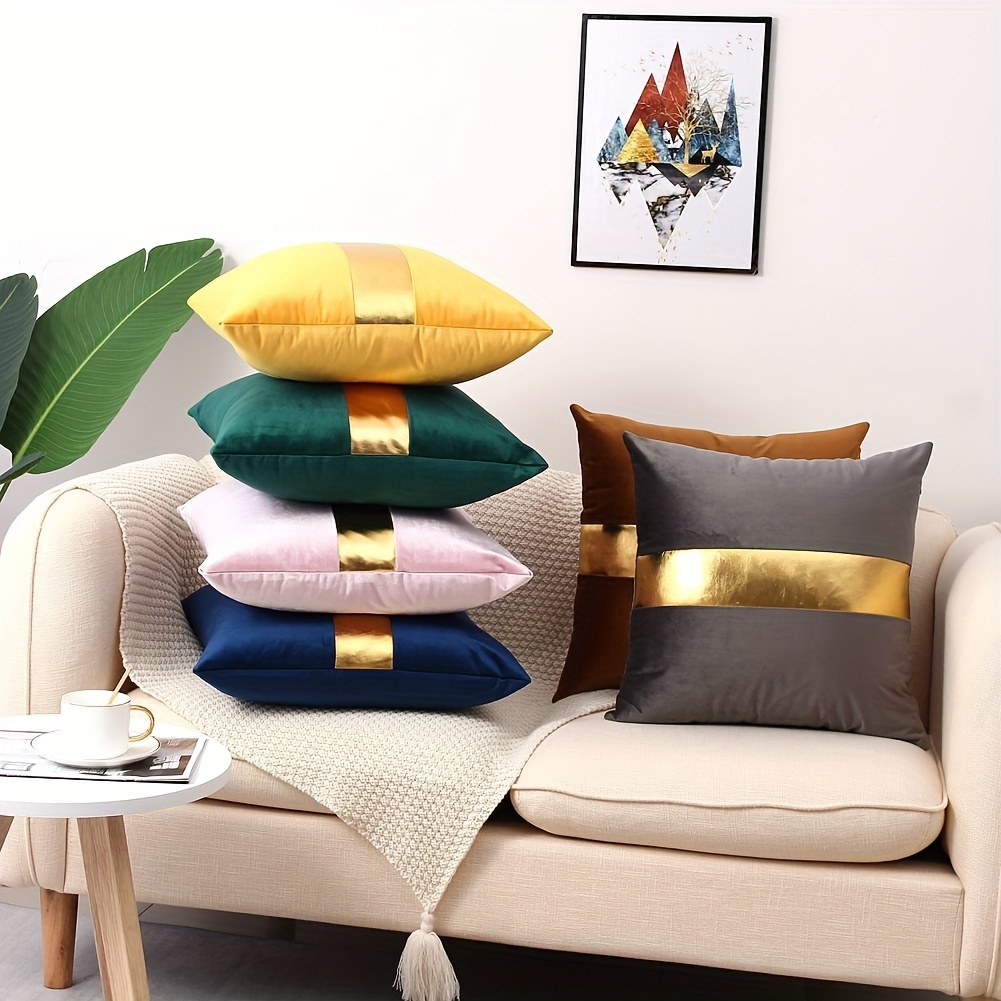 Luxury Velvet And Leather Patchwork Throw Pillow Covers - Temu