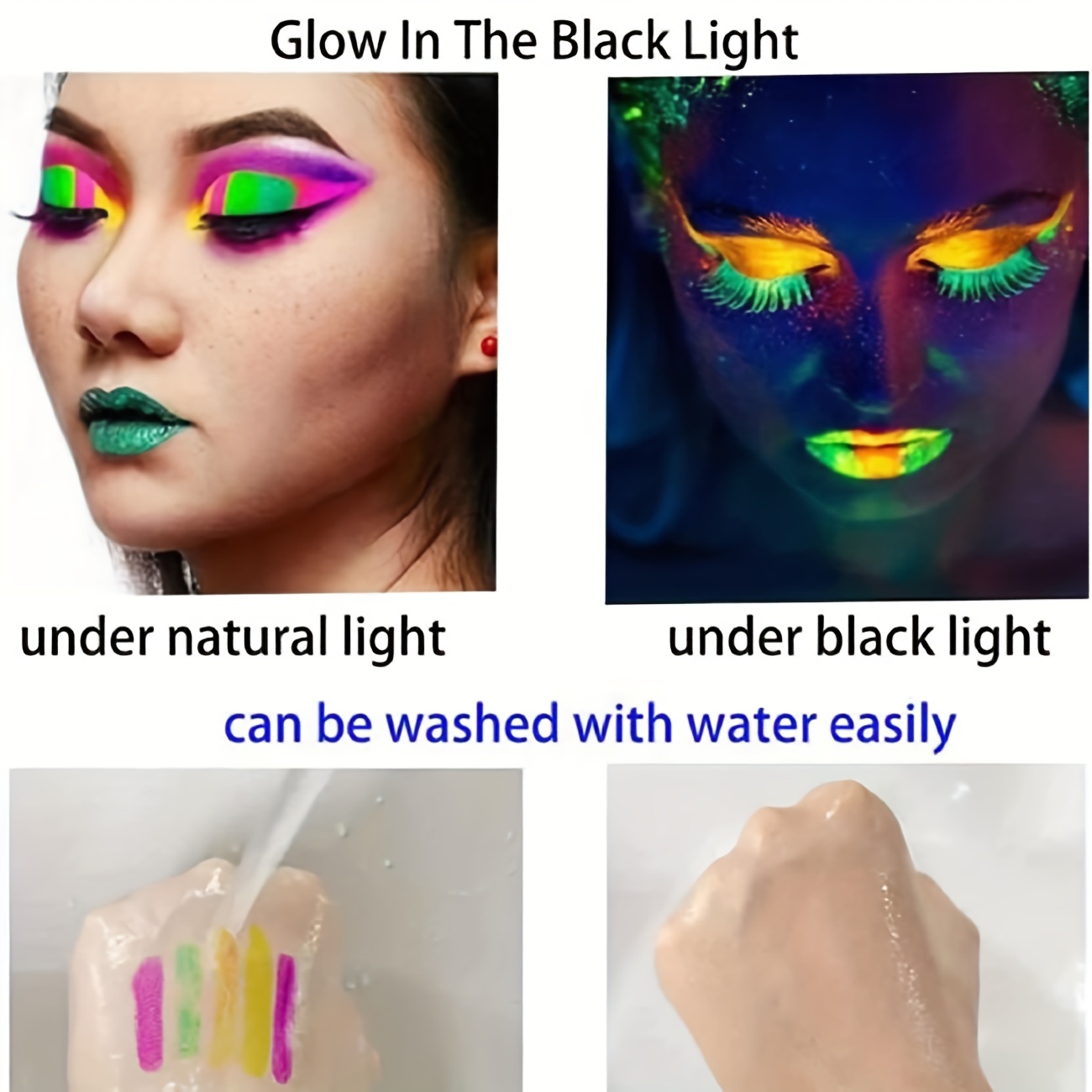 Black Light Makeup  Neon face paint, Glow in the dark, Black