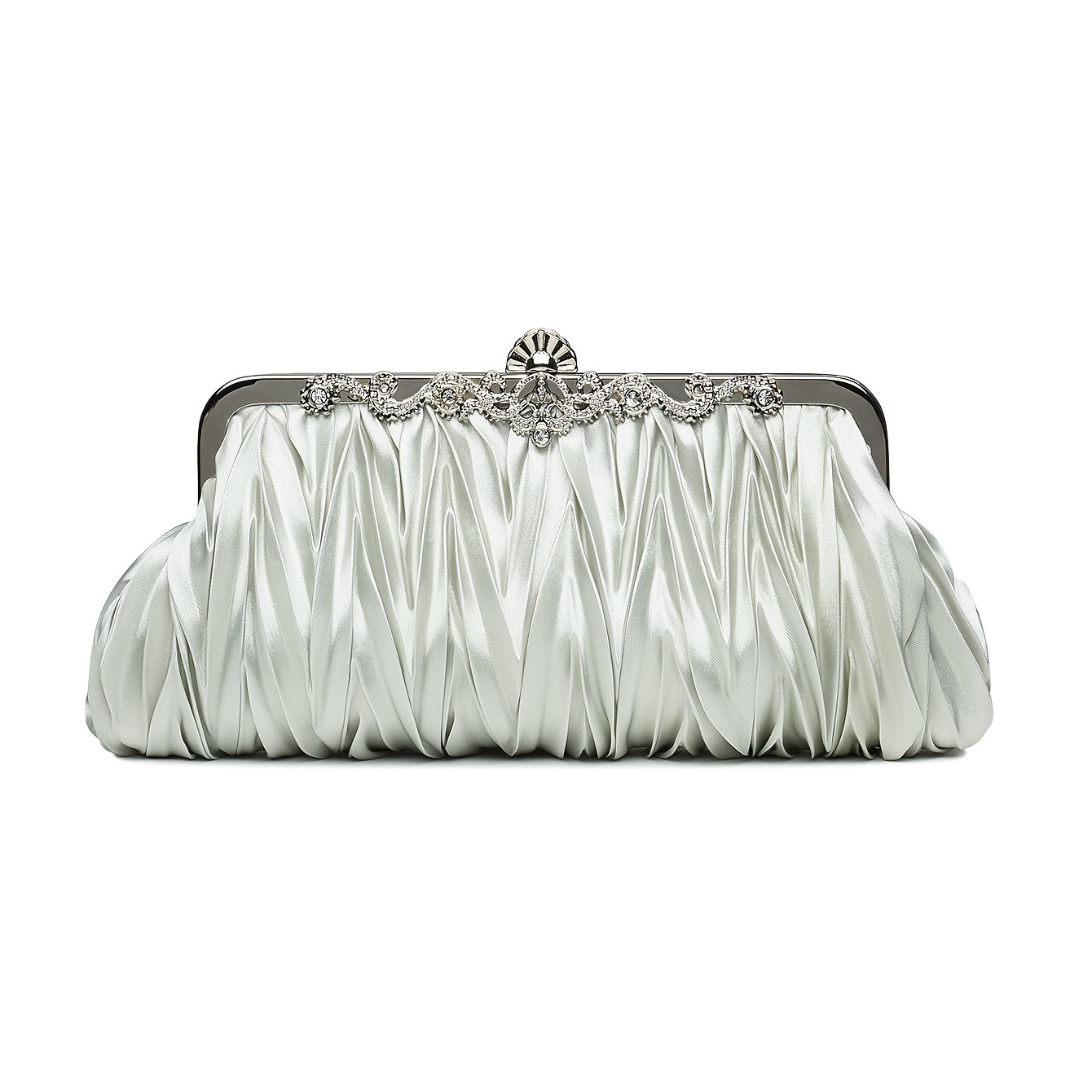Rhinestone Ruched Clutch Purse with Chain for Party