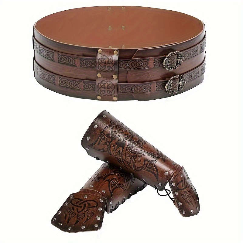 1 Set Viking Medieval Renaissance Costume Set Embossed Buckle Belt Pouch Arm  Bracers Retro Pu Leather Warrior Props For Larp Cosplay, Shop On Temu And  start Saving