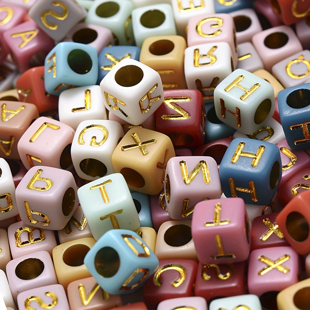 Acrylic Round Square Mixed Color Golden Letter Beads - Temu