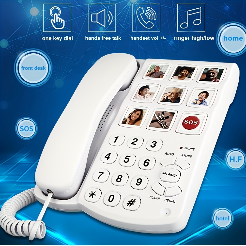 Teléfono con cable, teléfono de pared para teléfono fijo, teléfono de pared  con botones grandes, teléfonos fijos para el hogar, teléfono retro