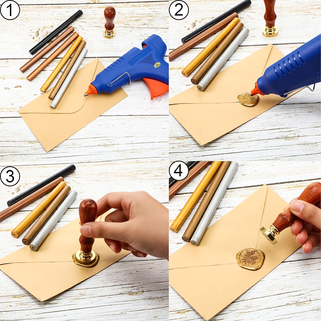 Classic Gold Premium Glue Gun Sealing Wax for Wax Seal Stamps, Letters,  Wedding Invitations-Pack of 6