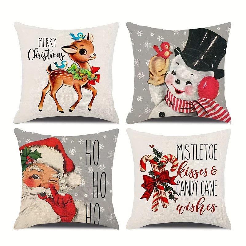 Snowman Pillow Cover Set - 4 Pcs, 18x18 Inches, Winter Christmas