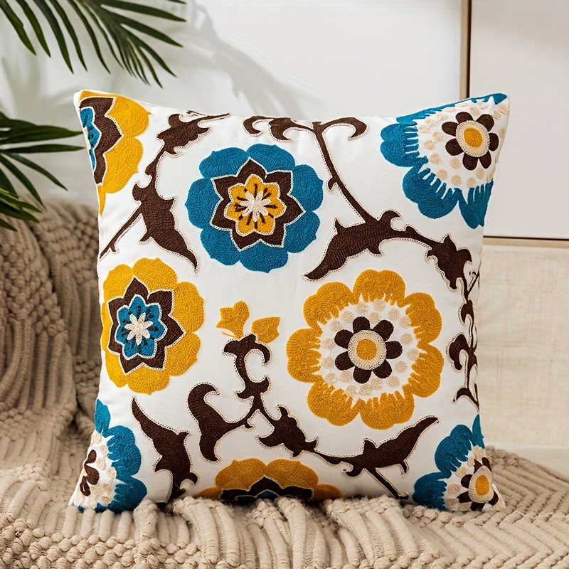1pc Boho Floral Tufted Decorative Throw Pillow Cover - Embroidered Cotton  Cushion Cover for Couch, Sofa, and Bed - Soft and Stylish