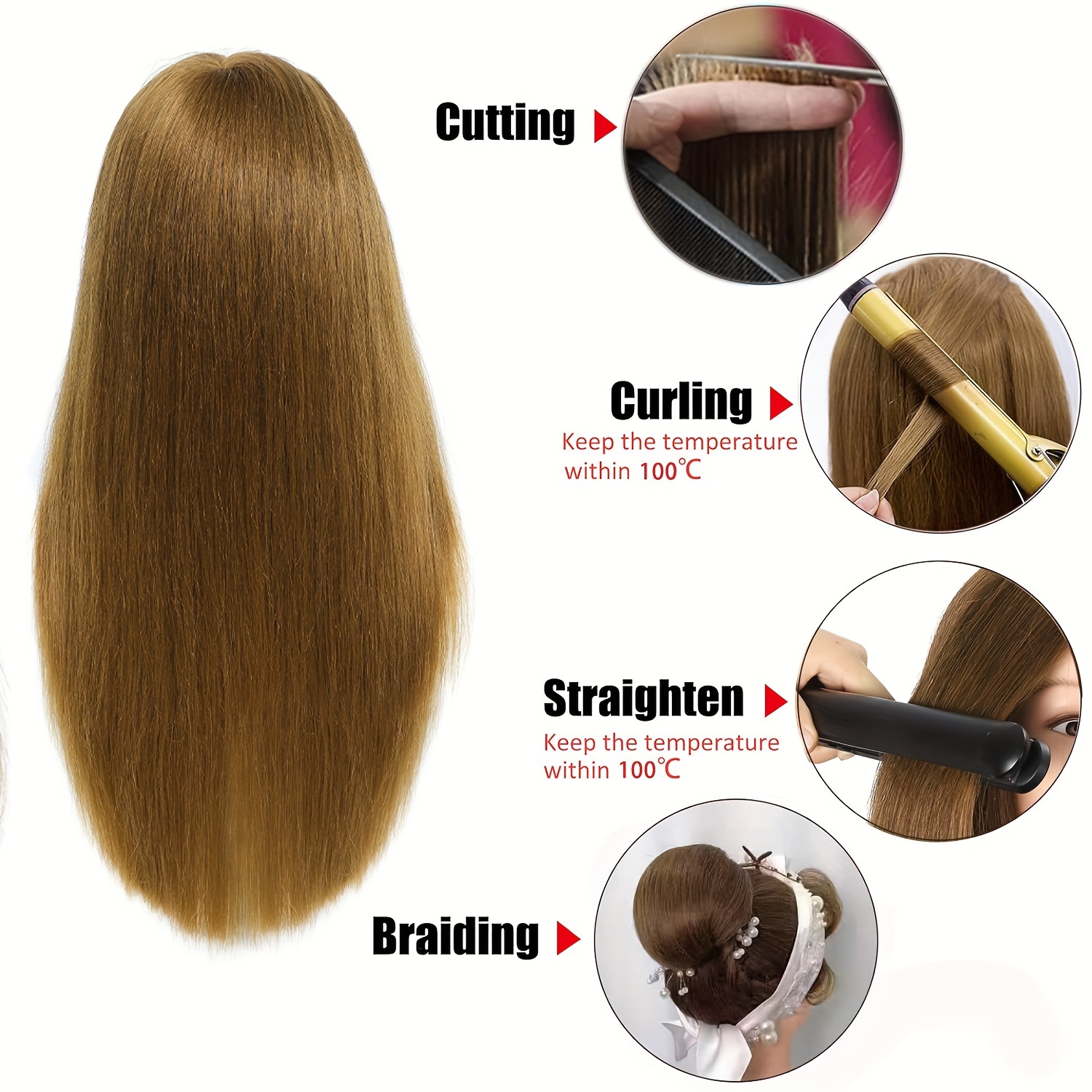 80% Real Hair Practice Curling Straighten Hairdressing Training