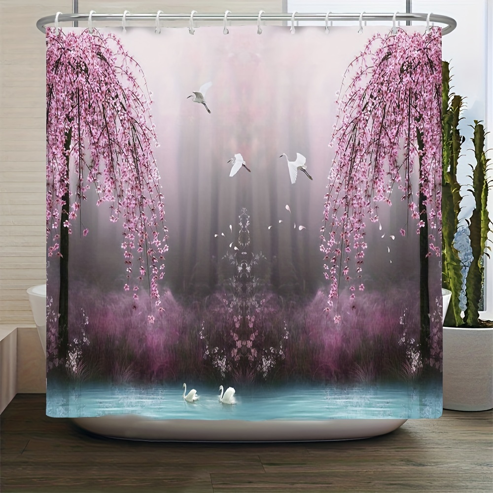 Lavender Print Shower Curtain Set Bath Mats Rugs Flowers Bathroom