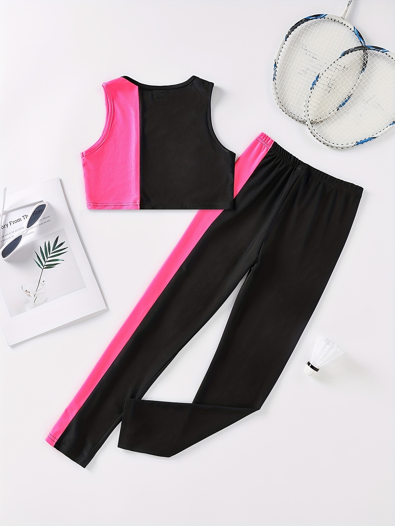 2PCS Kids Girls Active wear Set Tank Crop Tops with Athletic Leggings  Outfit