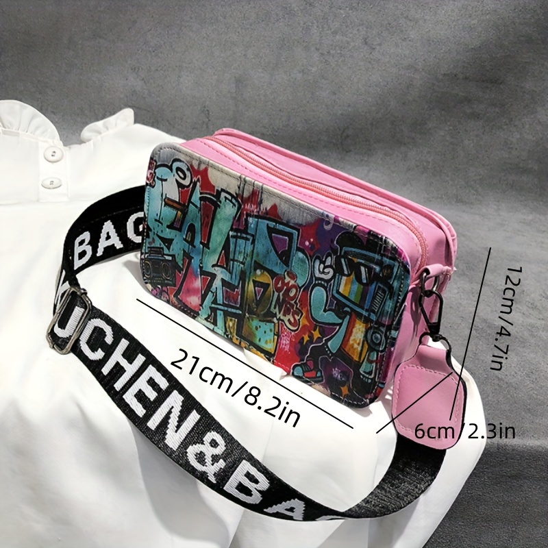 Wide Strap Letter Shoulder Bag Square Crossbody Bags for Women,Pink