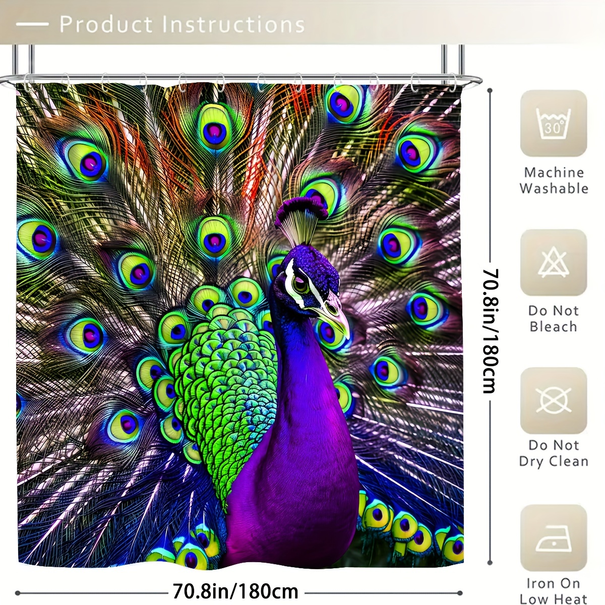 Peacock Showing Feathers Shower Curtain Waterproof Shower - Temu Canada