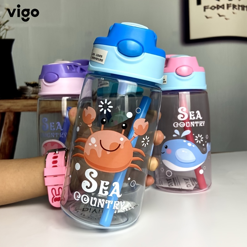 480ML Kids Water Bottle with Straw for School Leakproof Creative