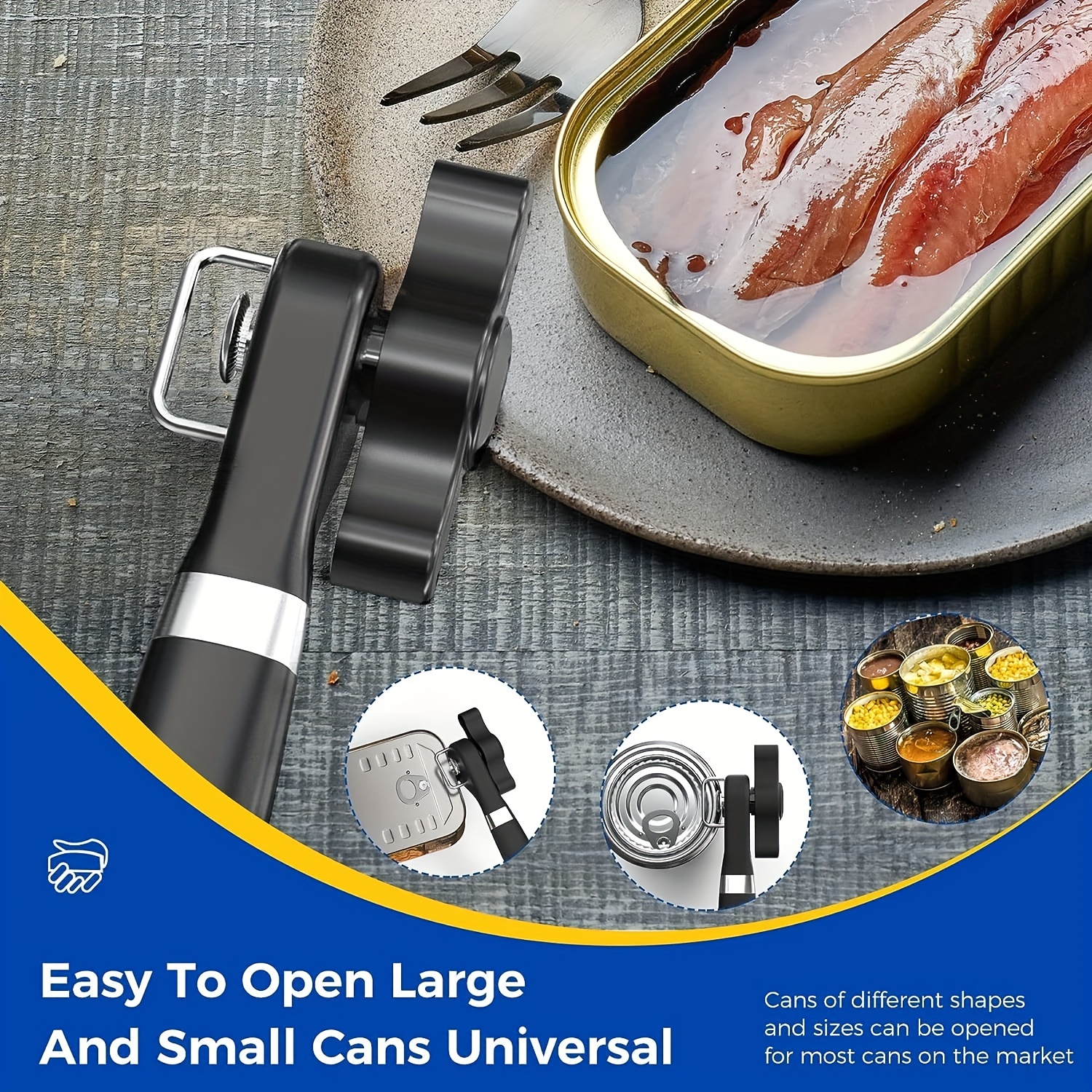 1pc Black Stainless Steel Manual Can Opener With Smooth Edge, Suitable For  Home, Kitchen, Restaurant And Bar