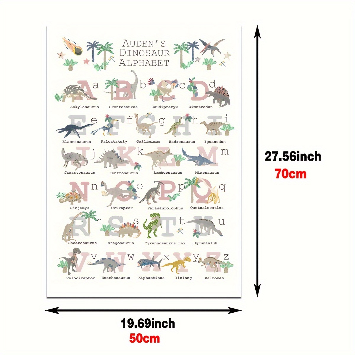 ABC Dinosaur Poster, Watercolor Dinosaur Pictures with Alphabet