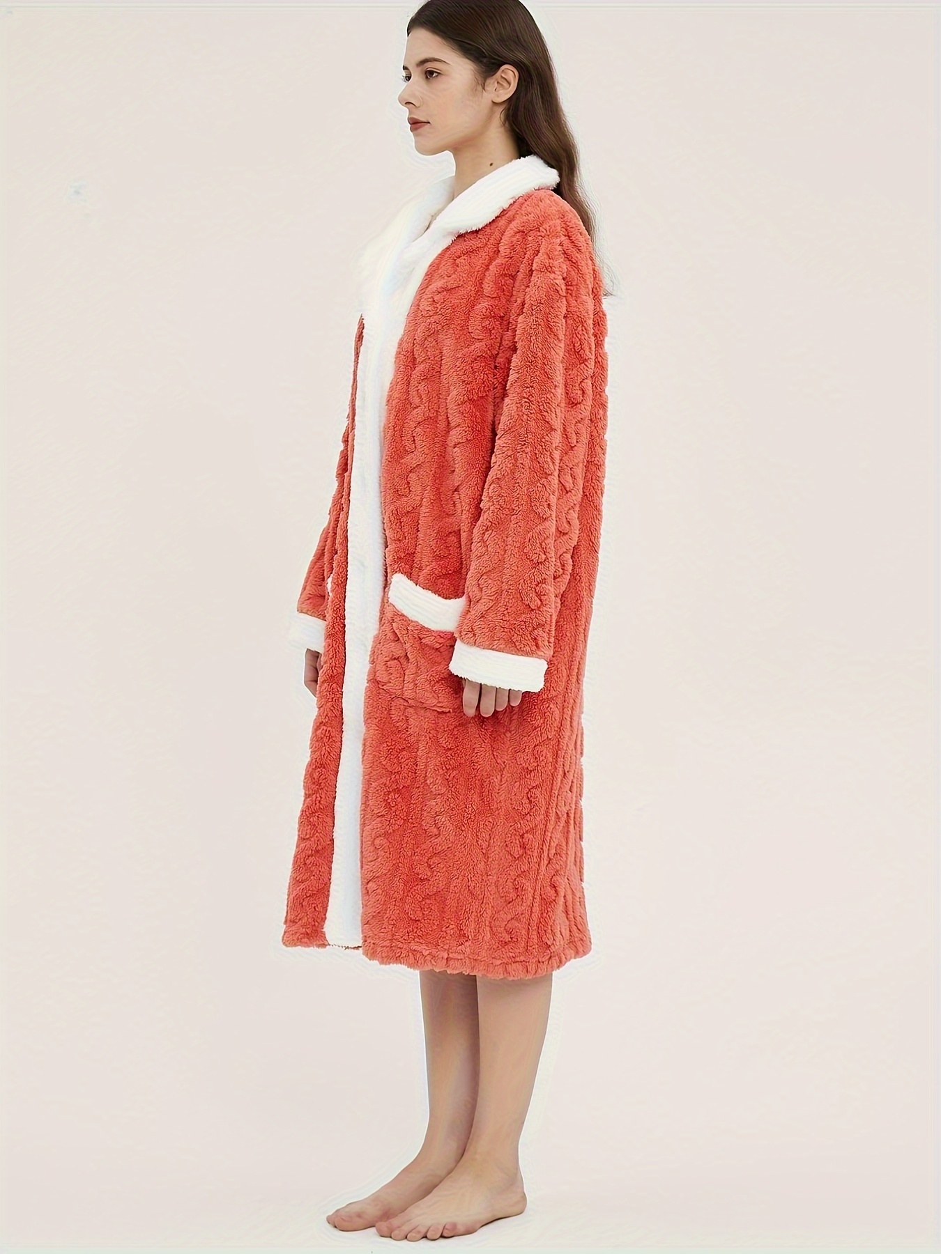 colorblock fuzzy night robe long sleeve textured robe - Temu Mauritius