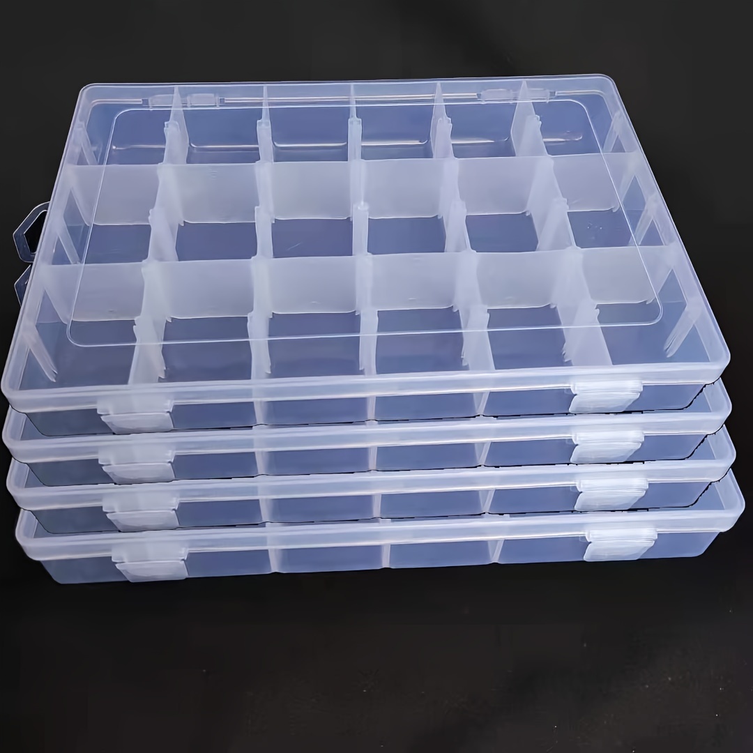 

4pcs 18 Grids Large Clear Plastic Storage Box Organizer With Adjustable Dividers For Jewelry, Beads, Tools, Craft Accessories And Other Small Items Sorting Storing