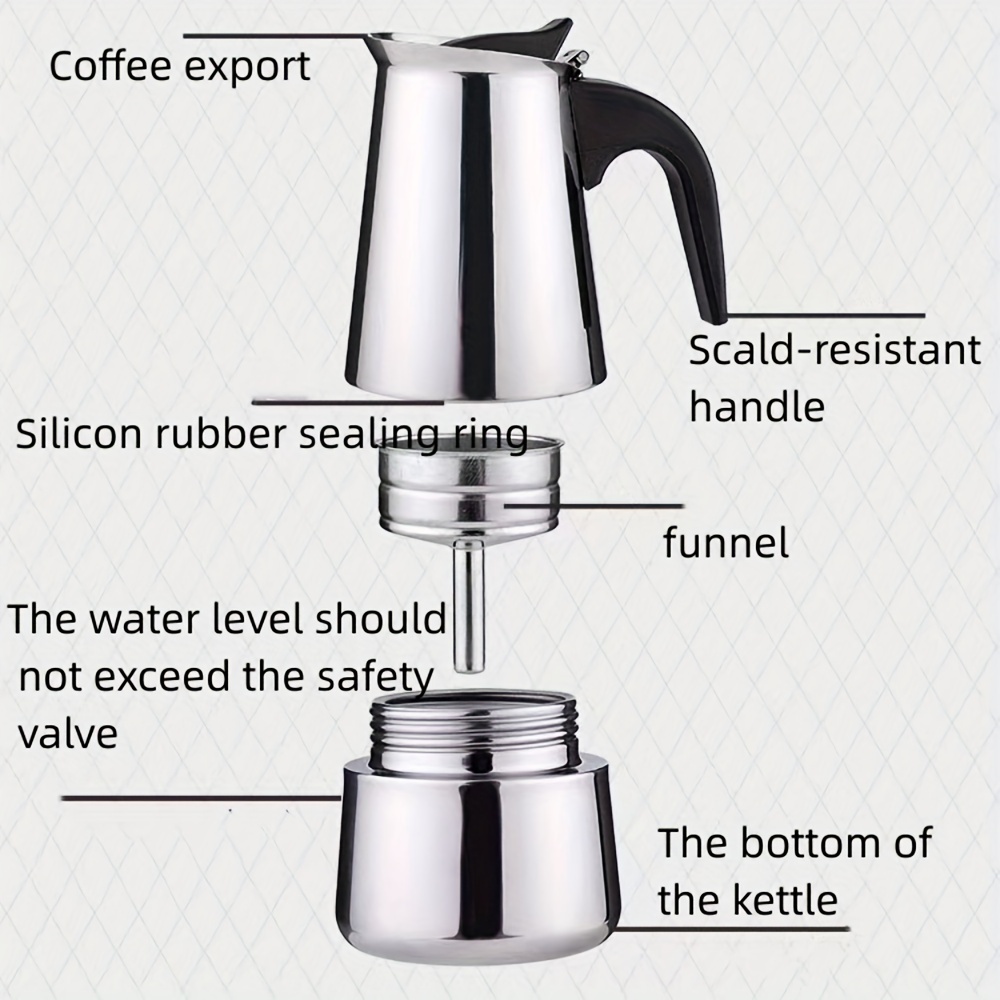 1pc stainless steel moka pot portable coffee pot espresso machine 300ml 10 14oz coffee kettle details 5