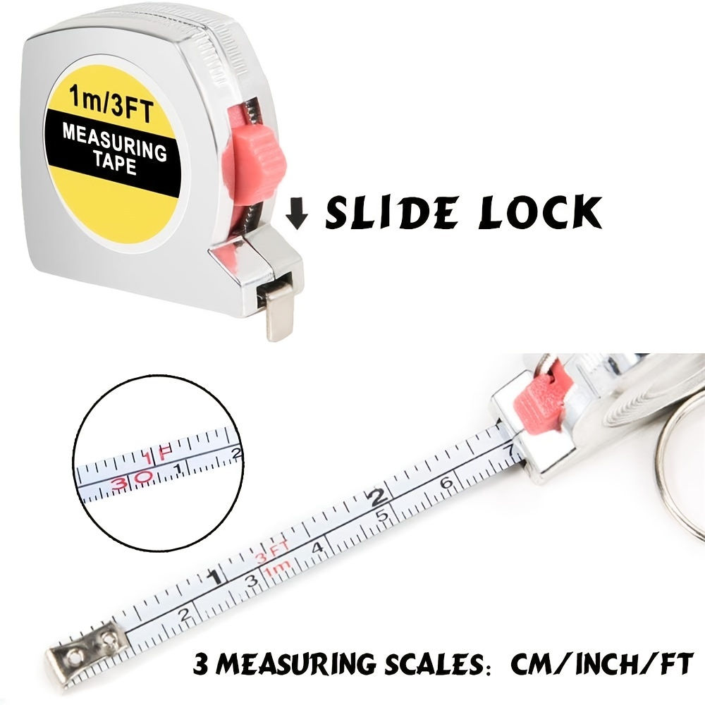 Small Tape Measure Mini Retractable Measuring Tape Keychains 1 Meter/ 3  Feet Functional Mini Measuring Tape, Metric and Inch with Slide Lock for  Daily