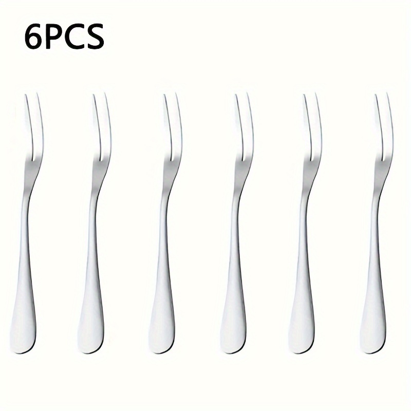 Image of 6-stick Stainless Steel Fork 13.4cm/5.27" Mirrored Appetizer Fork, Party Travel Portable Salad Fruit Fork, Kitchen Tools/kitchen Additions For Dishwasher Cleaning (golden/silvery)