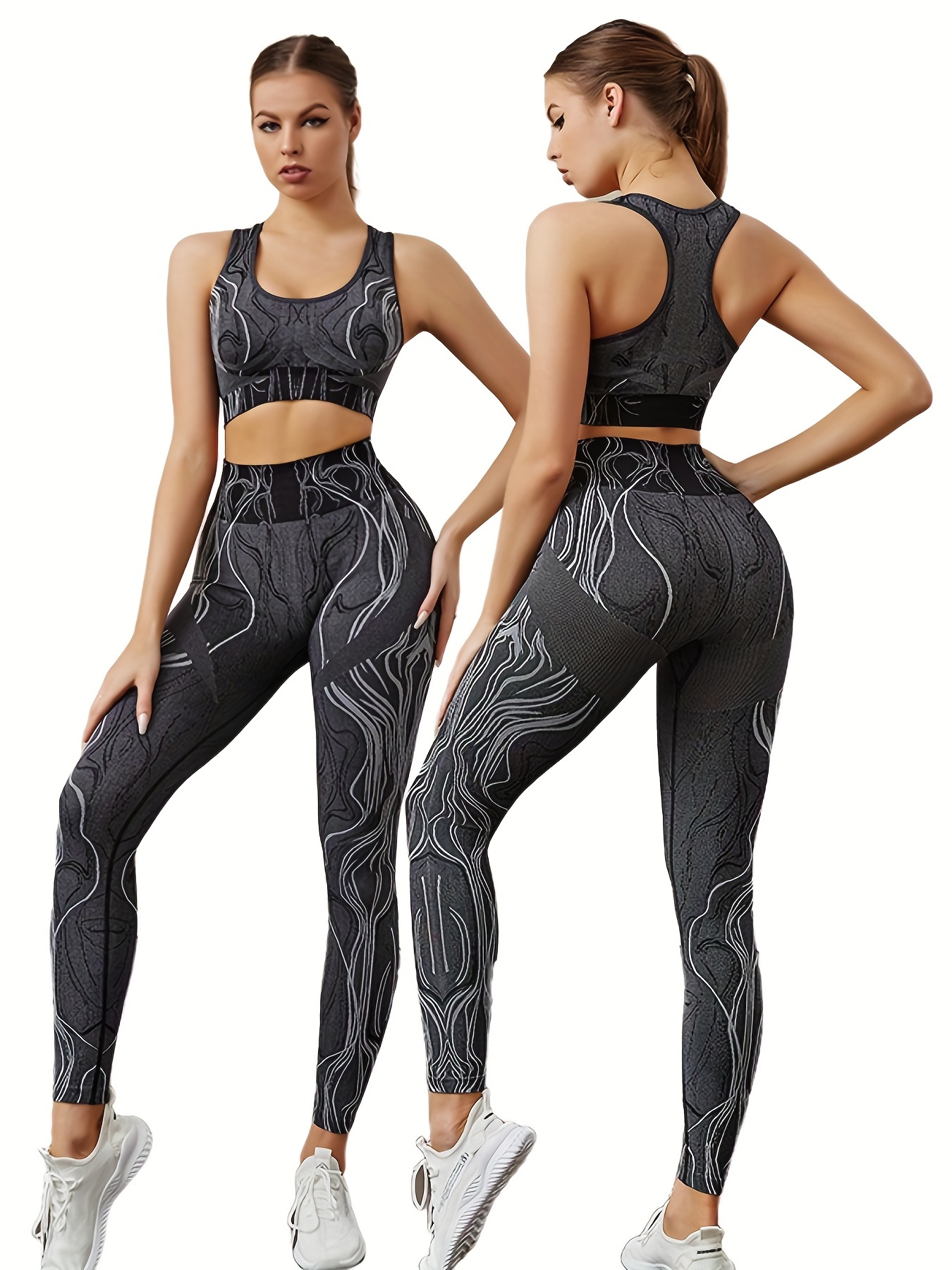 Stretch Pull Strip Printed High Waist Sportleggings Women Workout