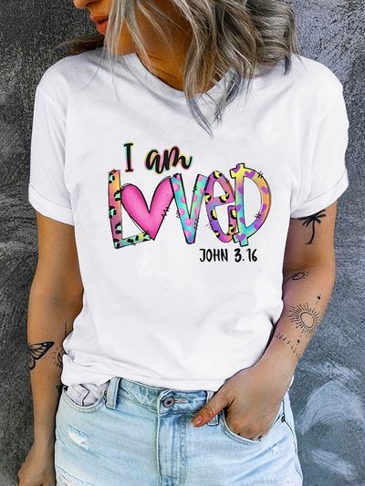 colorful letter print t shirt casual crew neck short sleeve summer t shirt womens clothing