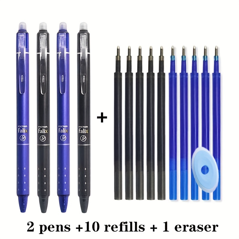 Pilot - FriXion Point Clicker 0.5 - Erasable and Extendable Roller Pen - 2  Blue + 2 Sets of 3 Blue Refill + Eraser - Fine Tip