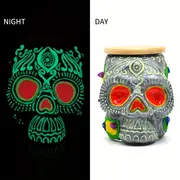 1pc glass smoking ashtray glow in dark tobacco container with luminous halloween skull head hand painted tobacco storage sealed jar with lid glass jar for smoking cigarette tobacco storage halloween christmas gift details 1