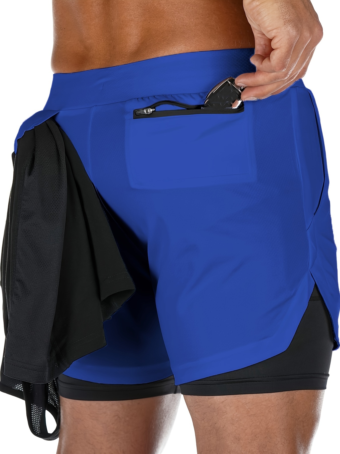 2 in 1 Double Layer Shorts Men's Breathable Stretch Sports - Temu