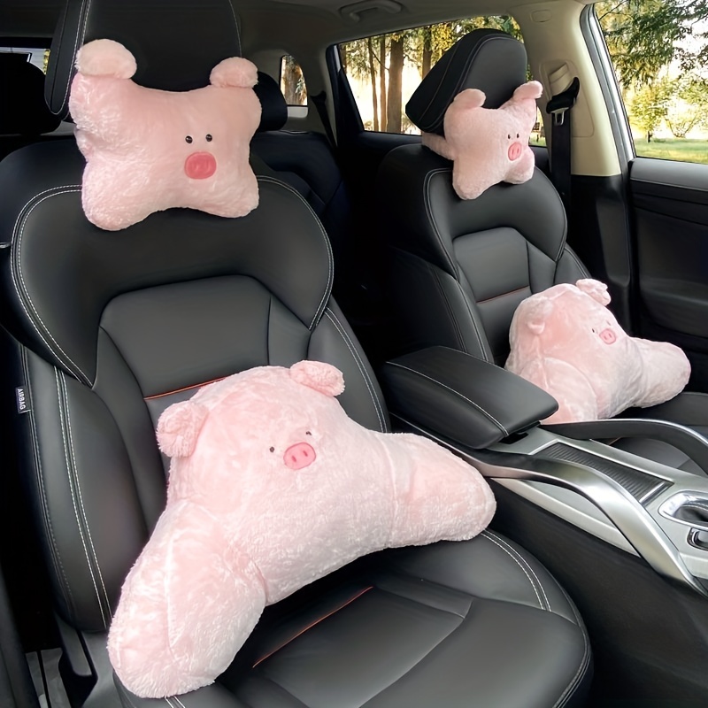 Chicmine Car Headrest Pillow Plush Ergonomic Soft Comfortable Good Resilience Lumbar Support All-Season Cute Cartoon Dog Auto Neck Pillow Seat Cover