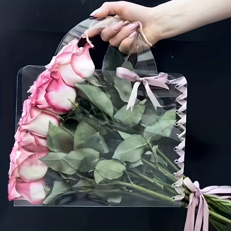 1pc Pvc Pattern Flower Bouquet Transparent Packaging Bag Gift Flower Bag  With Hand Gift Bag High Transparent Simple Flower Art Packaging Shopping Bag  Party Bag Birthday Gift Bag Craft Tote Bag Party