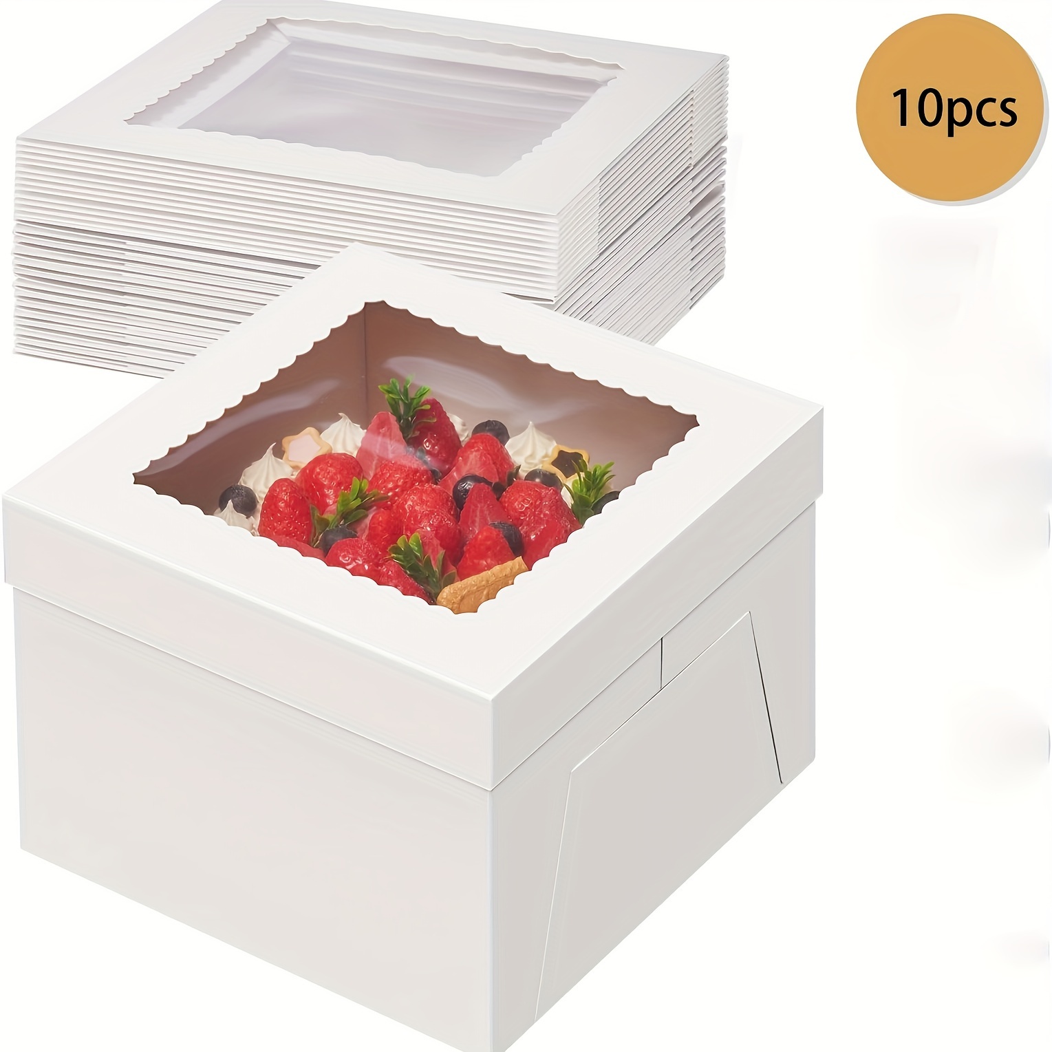 36 cajas para pasteles de 10 x 10 x 5 pulgadas con ventana, 18 paquetes de  cajas blancas de panadería de 10 pulgadas (18 cajas para tartas + 18 tablas