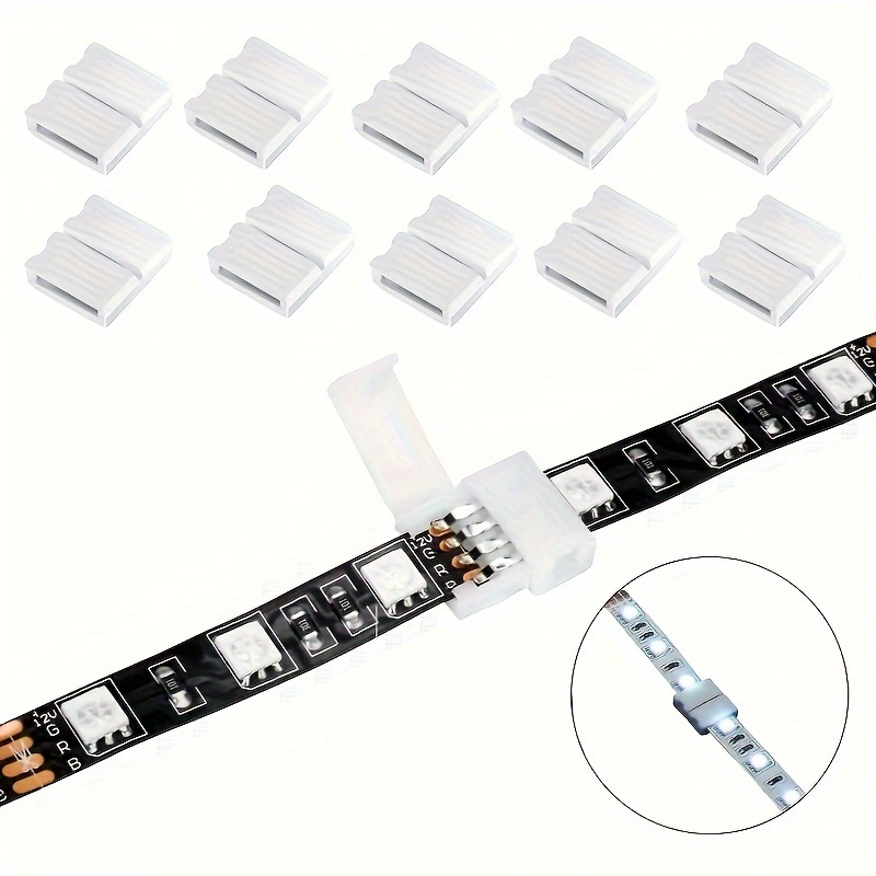 COB LED bande à Connecteur de fil, ensemble de connecteurs sans soudure  pour bande LED COB de 8 mm de largeur 2pin, 8 connecteurs centraux  transparents, 4 pièces en forme de L